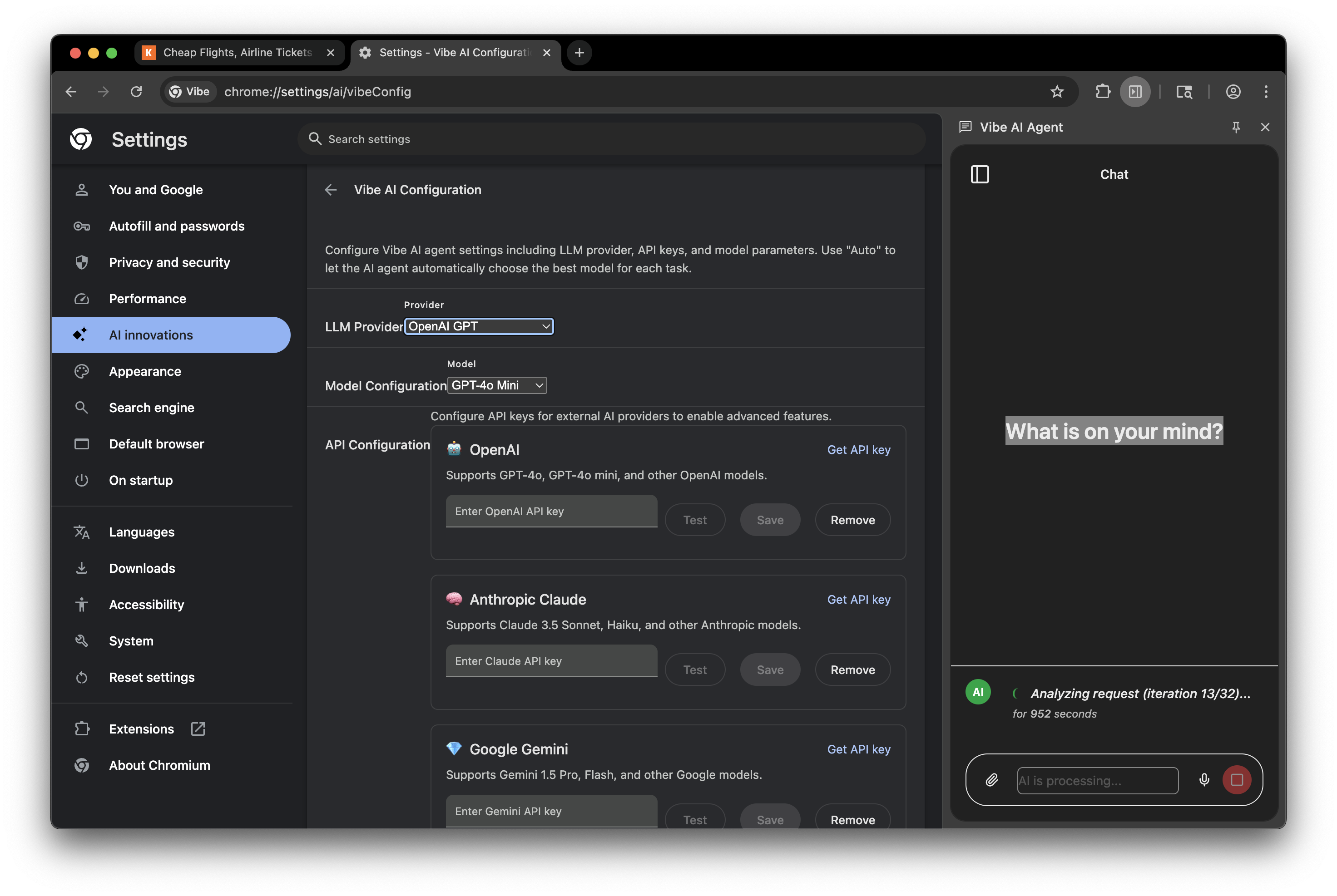 Vibe AI model configuration