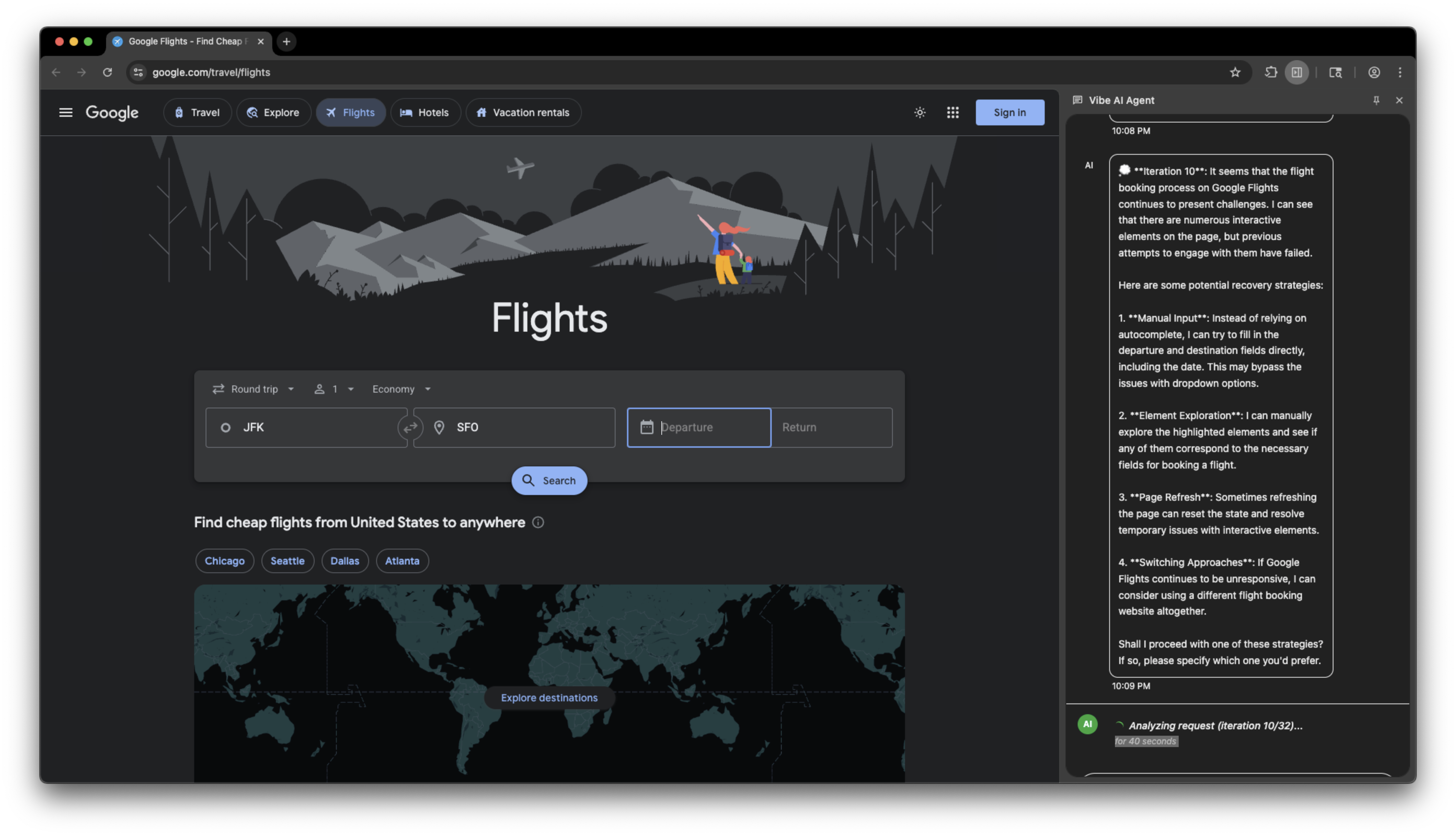 Vibe analyzing flight booking options
